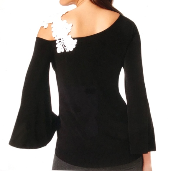 ALFANI One-Shoulder Applique Bell Sleeve Top Black White Women’s Plus Size 1X - Picture 5 of 16